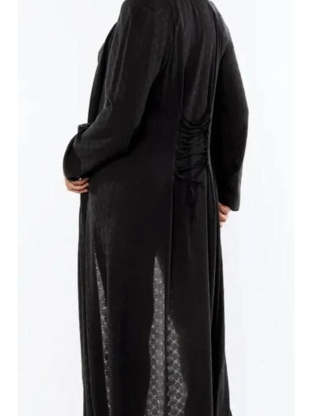 NEW Savage X Fenty Black Woven Voile Monogram Sleep Long Robe M L intimates - Picture 2 of 14